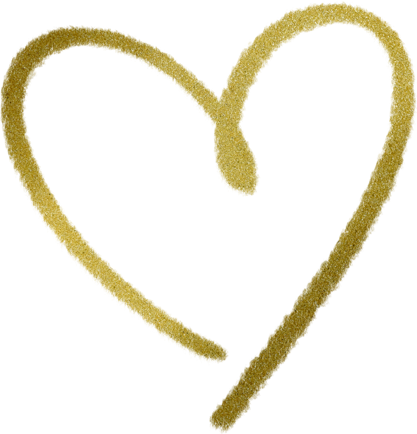 Gold pencil heart doodle line.