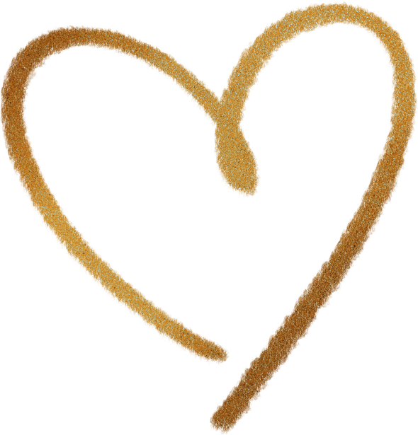 Gold pencil heart doodle line.